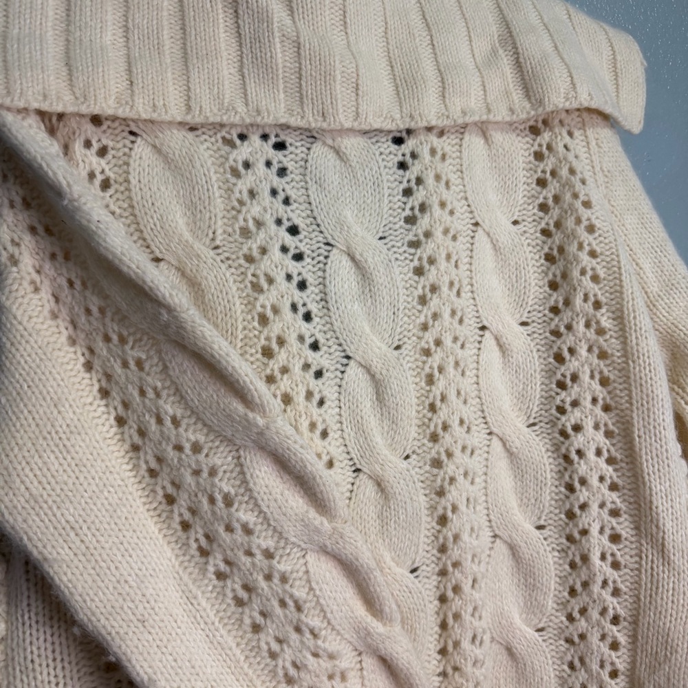 Laura Ashley wool & angora chunky fringe cable knit cream cardigan XL - Picture 8 of 13
